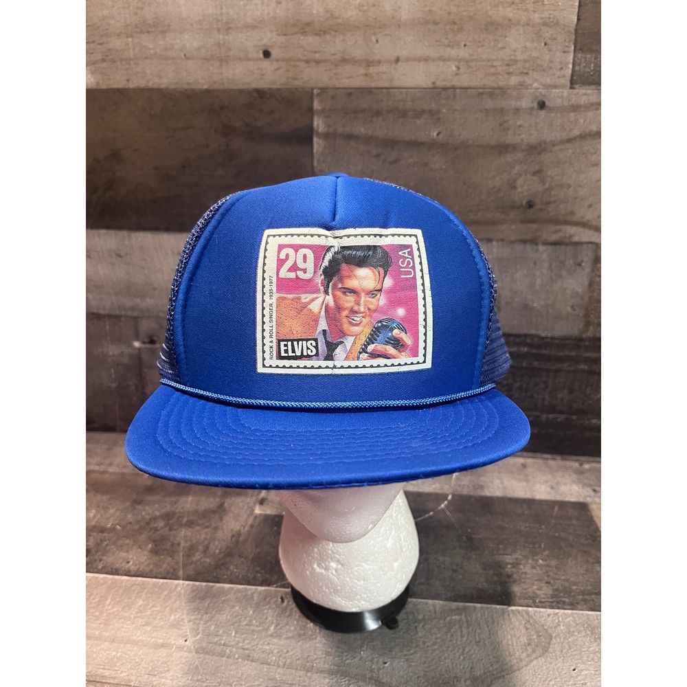 Elvis Presley 29 Cent Stamp Blue Trucker Hat Mesh Snapback Vintage Style Cap